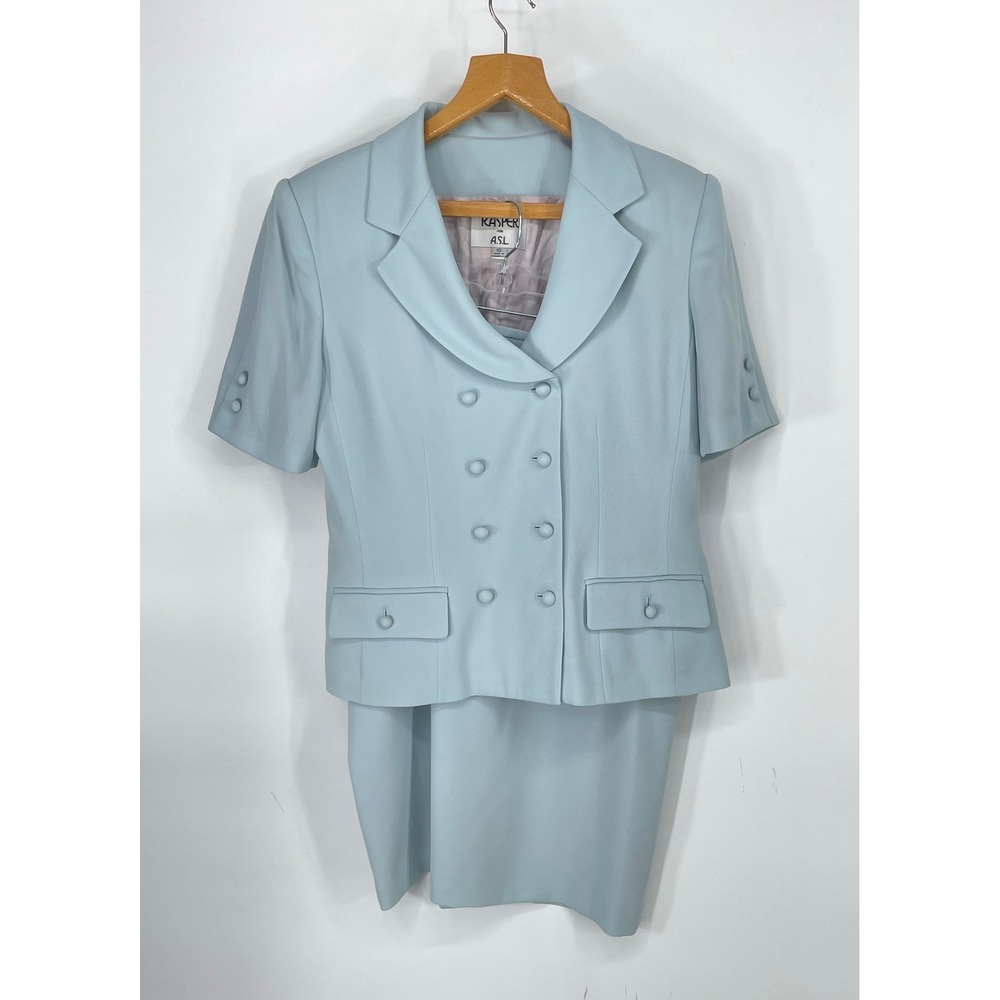 TG Kasper for ASL Womens Skirt Suit 10 Blazer Skirt Blue Double Breasted Church